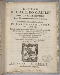 Titelseite von Difesa, von Galileo, 1607